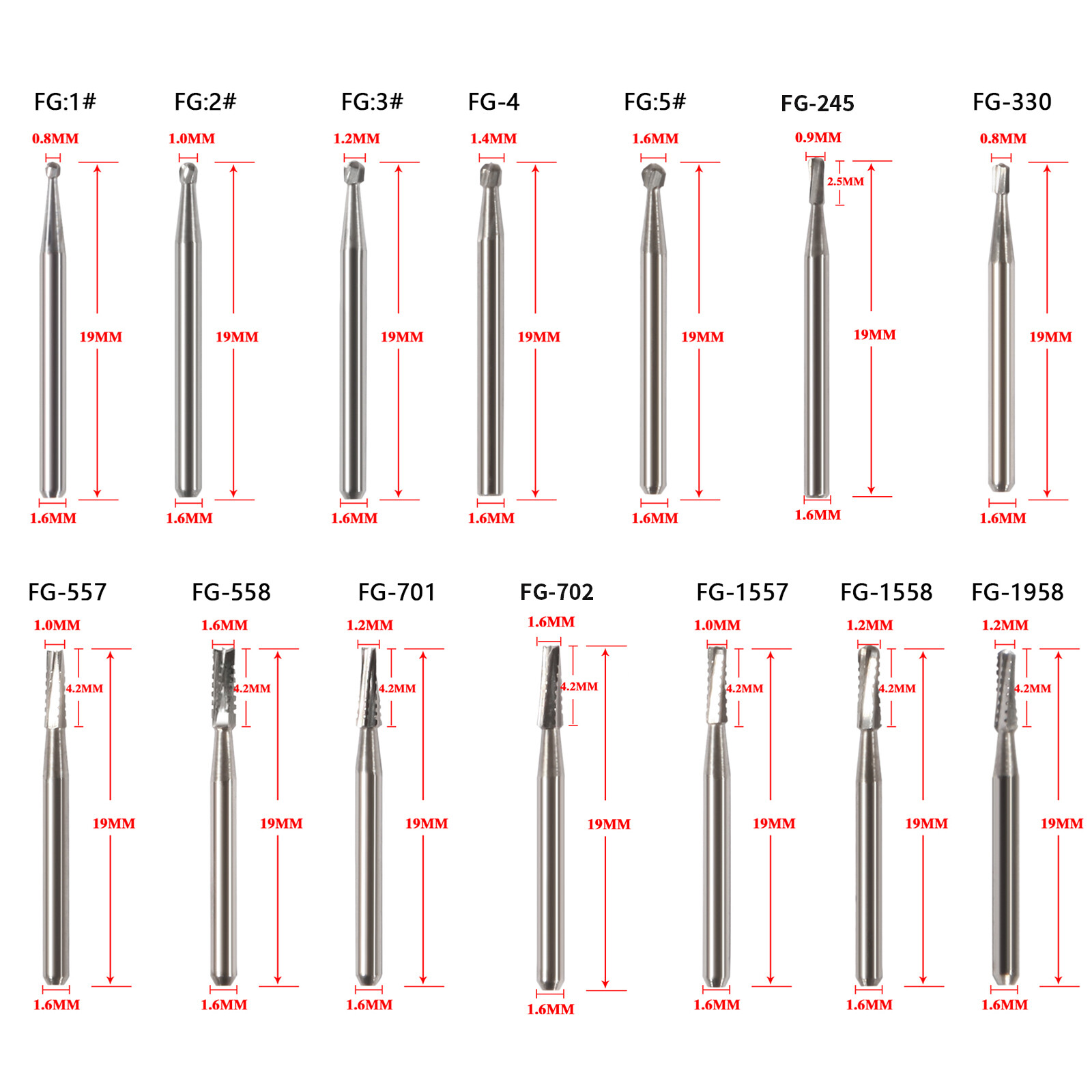 10-100pcs Dental FG Carbide Tungsten Steel Drills Burs for High Speed Handpiece