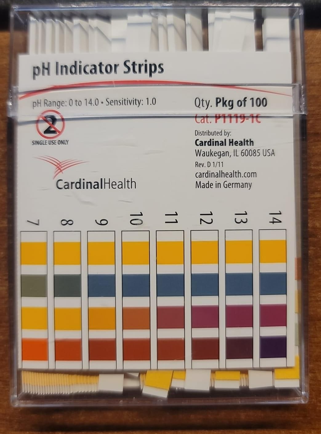Cardinal Health pH Test Strip 0 to 14.0 pH Range, P1119-C, 100 Test Strips
