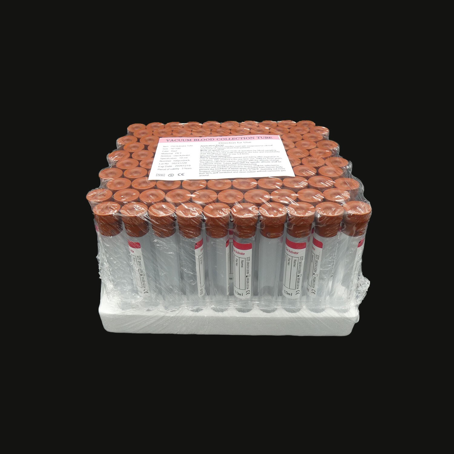 10ml Red Plug Top Vacuum Blood Collection Tubes, Clot Activator Tube, 100/pack