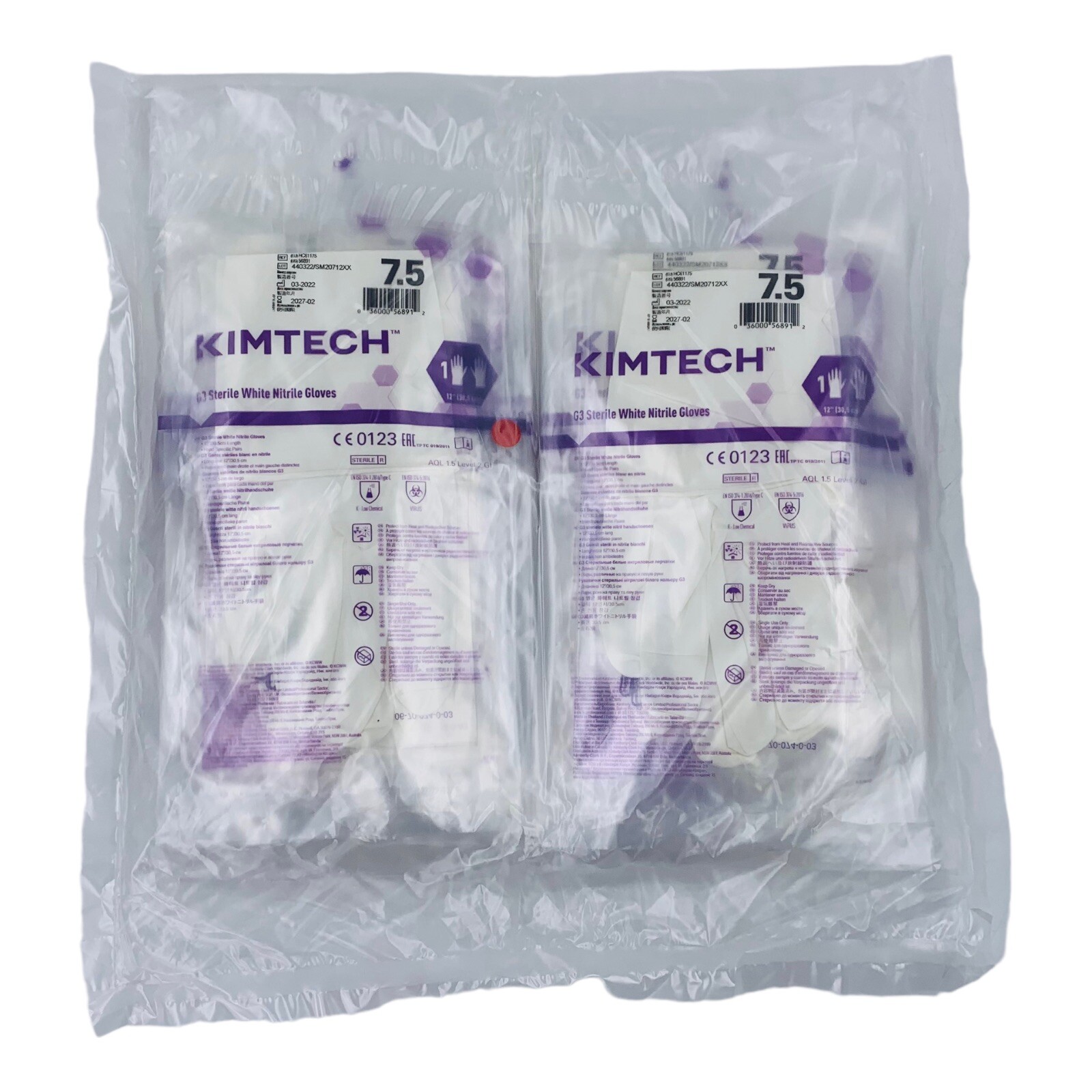 200 Pair Nitrile Gloves White Sterile Kimtech G3, 12”, 6 Mil, Size 7.5, Exp2027