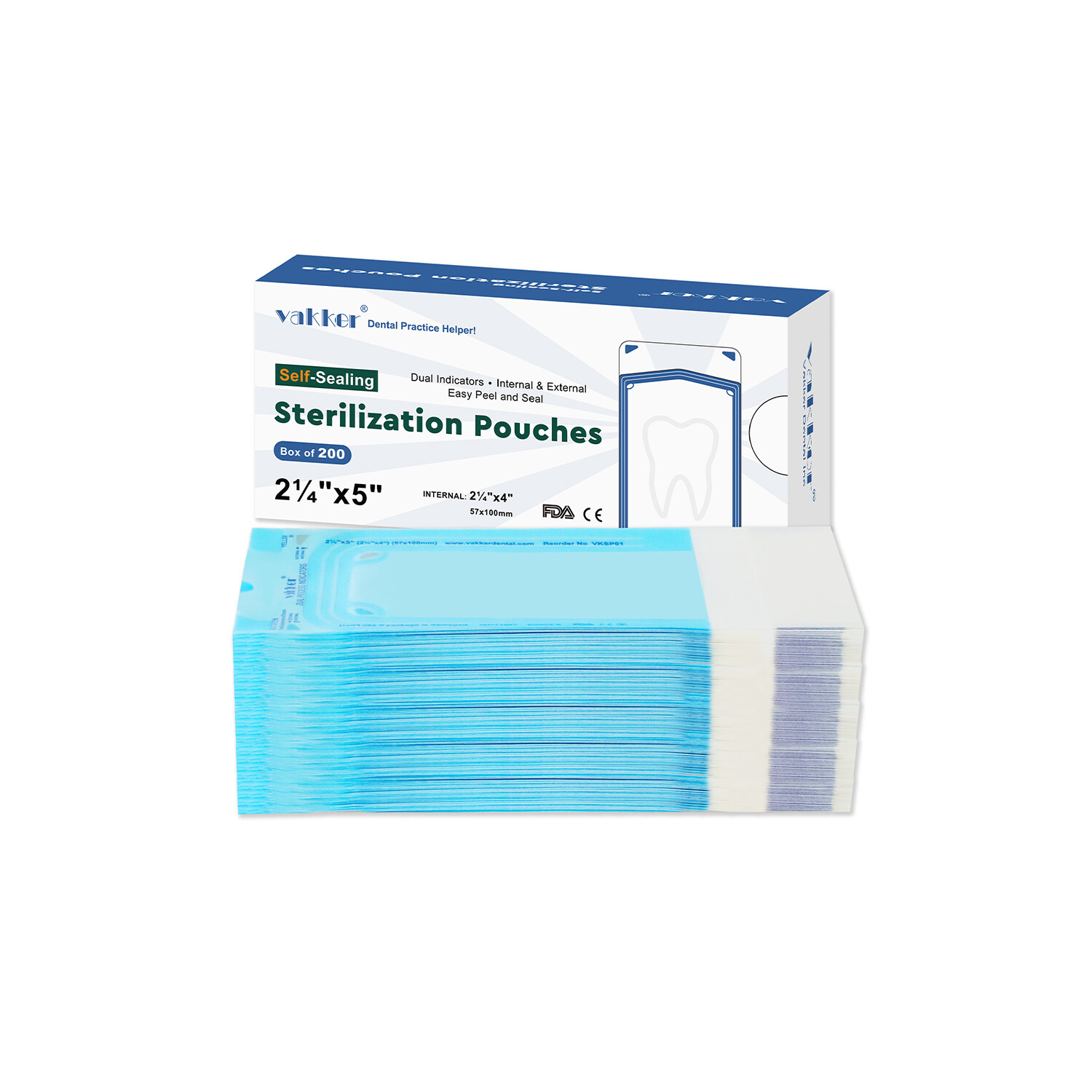 Vakker 1000pc 2.25″ x 5″ Self Sealing Dental Sterilization Pouches Autoclave Bag