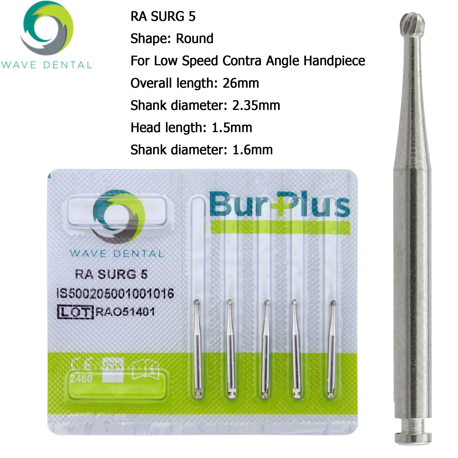 Wave Dental Carbide Round RA Burs Latch Surgical Length Bur RA SURG Contra Angle