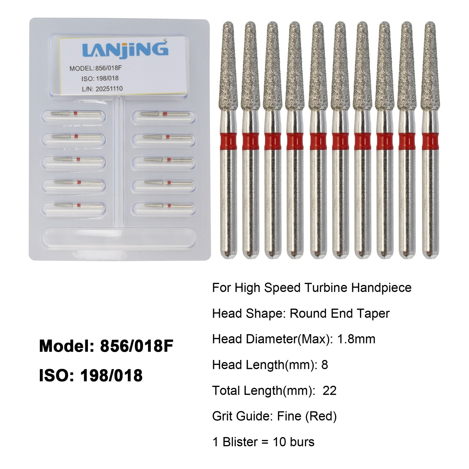 Dental Diamond Burs FG Round End Taper Bur Super Coarse Fine High Speed 856 850