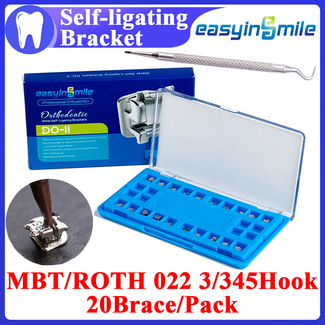 EASYINSMILE Dental self-ligating brackets Orthodontic metal brace ROTH/MBT &Hook
