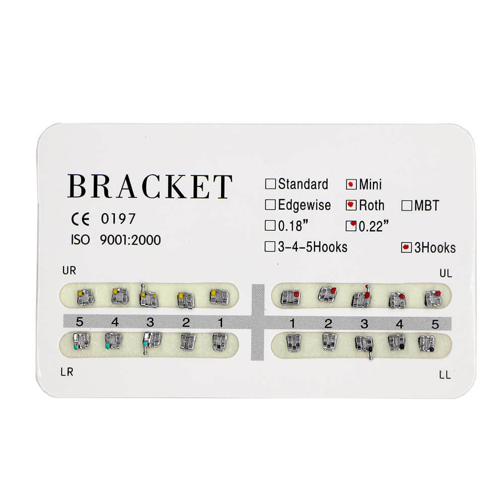 10x Dental Orthodontic Metal Brackets, Roth .022 Slot w/ 3 Hooks, 20pcs per Kit