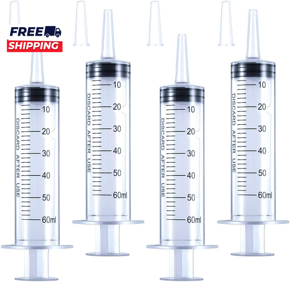 4 Pack 60Ml Large Syringe for Liquid with Tip Cap Plastic Liquid Syringes