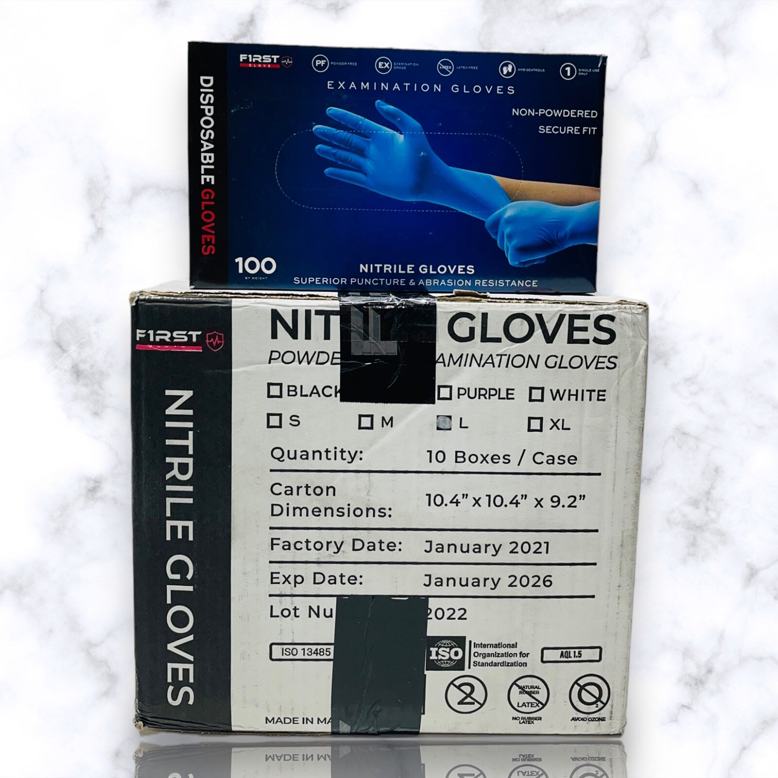 First Glove Blue Nitrile Examination Gloves 3 Mil, Latex Free | Large | 1000