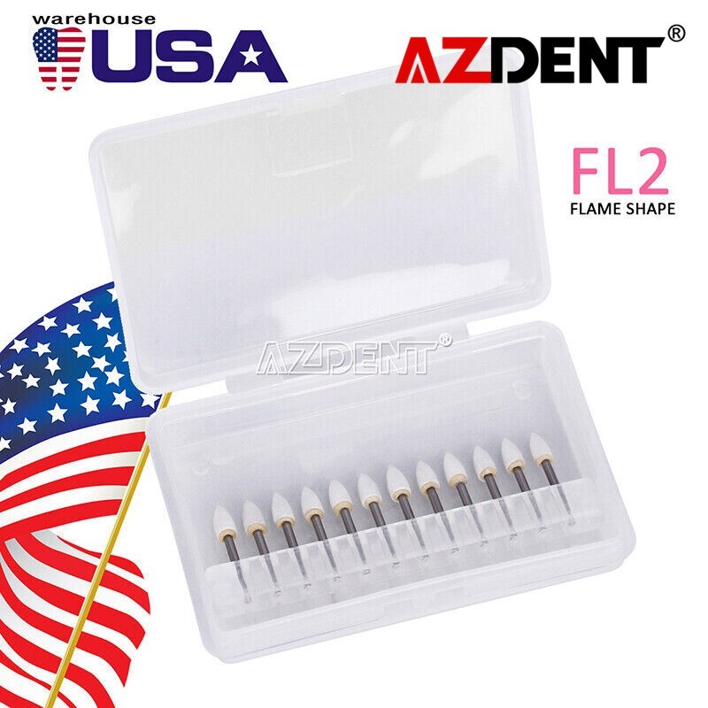 AZDENT Dental Flame Mounted White Stone Polishing Burs FG Abrasion Point Burs