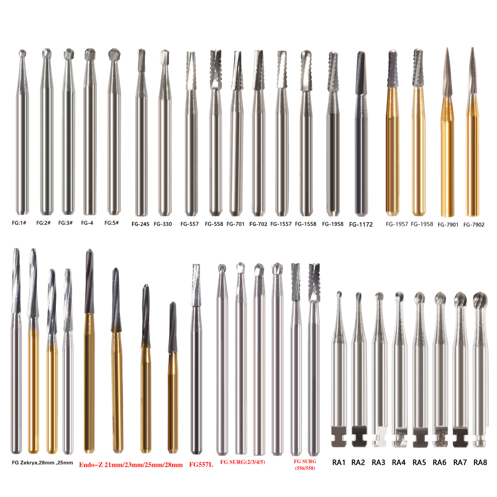 Dental Tungsten Carbide FG RA Round Burs High Speed Handpiece Steel Endo Drills