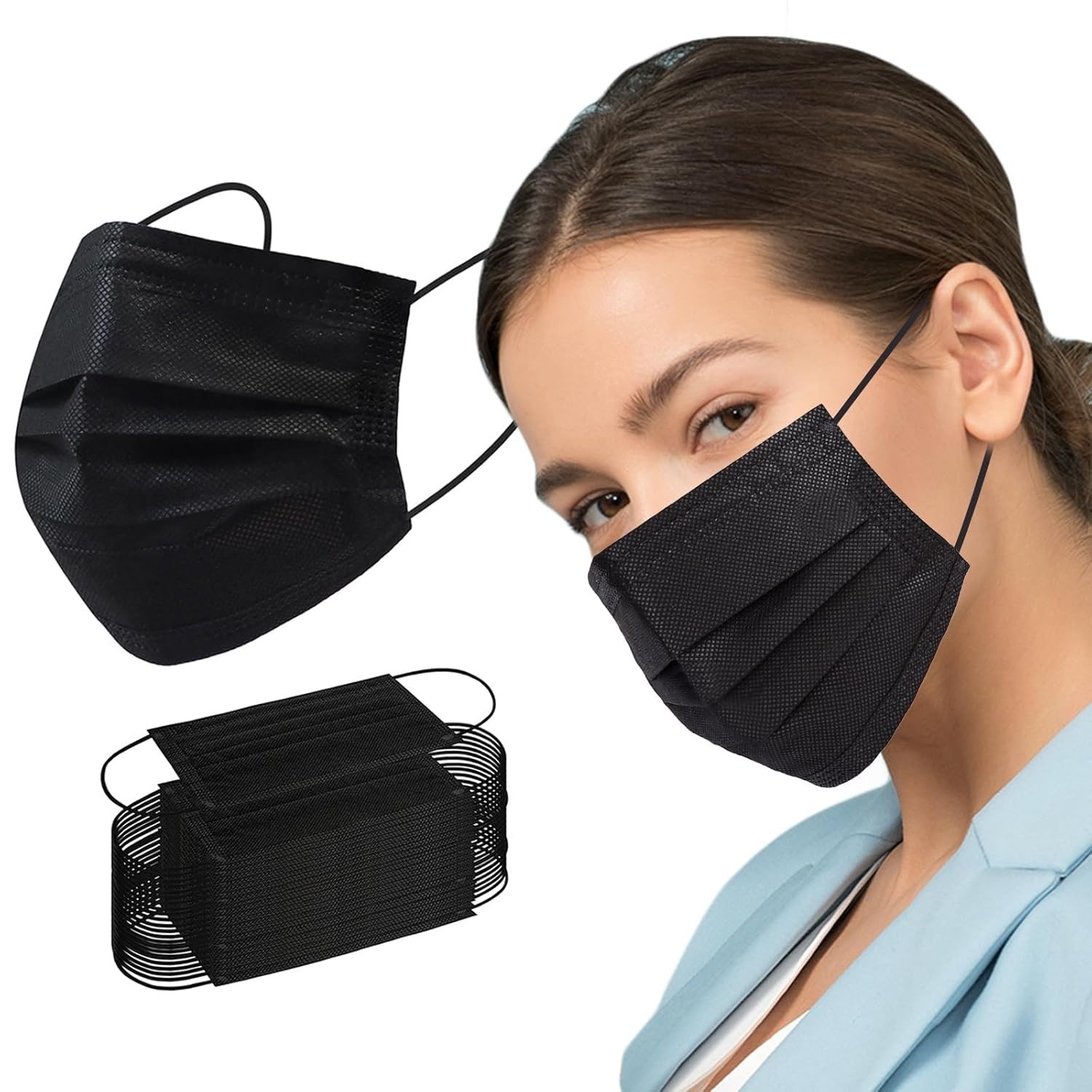 Comfortable Disposable Face Masks – 100 Pcs Black 3 Ply Protection for Everyday