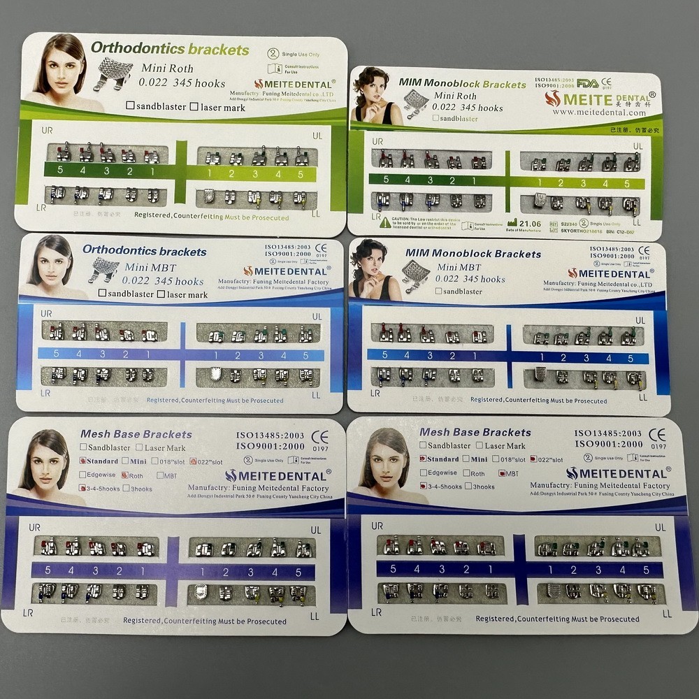 10 Cards Dental Orthodontic Brackets MIM Monoblock Mini Roth/MBT 022 345 Hooks