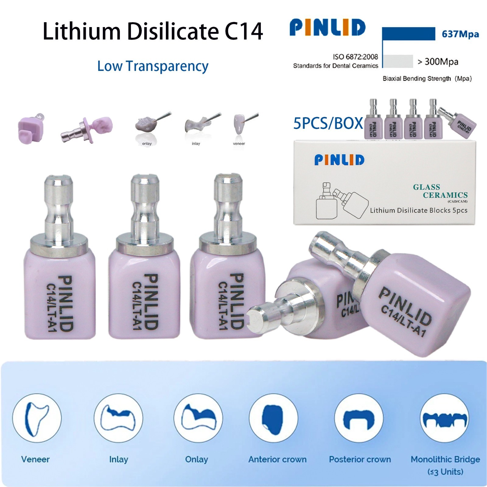 C14 Dental Emax CAD/CAM CEREC Ceramic Blocks Lithium Disilicate Block – 5pcs/Box