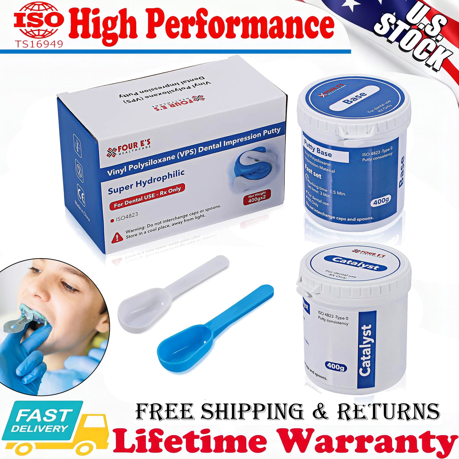 2Pcs 400g Dental Impression Material silicone Putty Fast Set Soft Catalyst Base