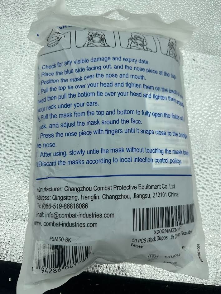 50 PCS Black Disposable Face Masks