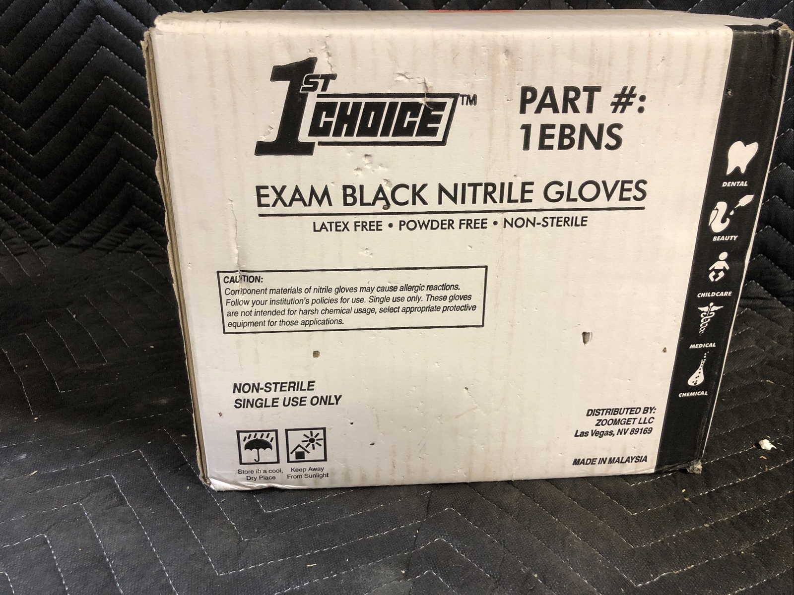 1000ct Case 1st Choice Nitrile Gloves Black 3 Mil Exam Powder Free Non Latex Sm