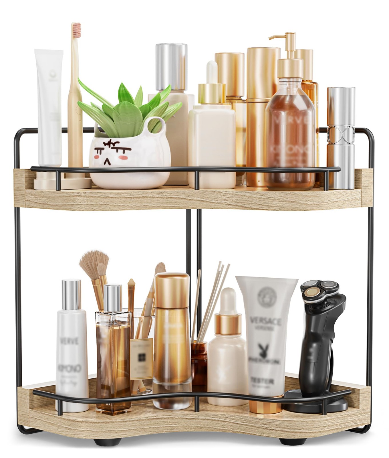 2-Tier Corner Bathroom Counter Organizer with Embedded Screw Holes, Secure & Sta
