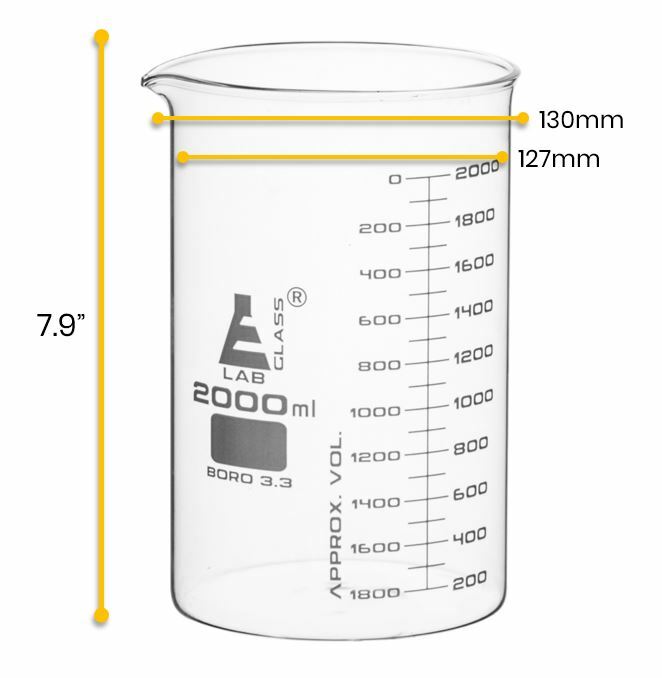 Eisco Labs 2000ml Beaker, Low Form, Dual Scale – ASTM – Borosilicate Glass