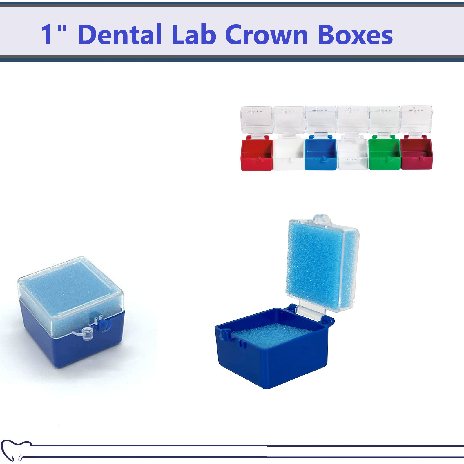 Dental Lab Rigid Crown Box 1″ Rigid Box Pre Packed w/Foam, Blue Color, Clear Lid