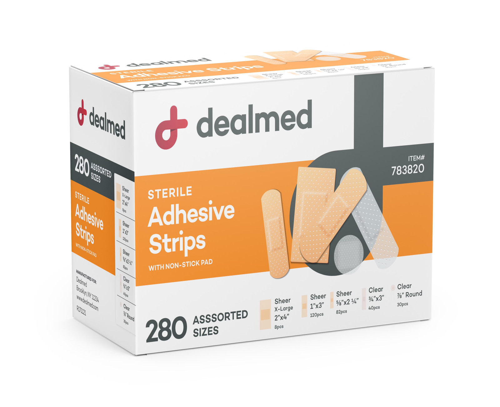 Dealmed Adhesive Bandage Assorted Variety Pack, Sterile, 280 Count (Pack of 1)