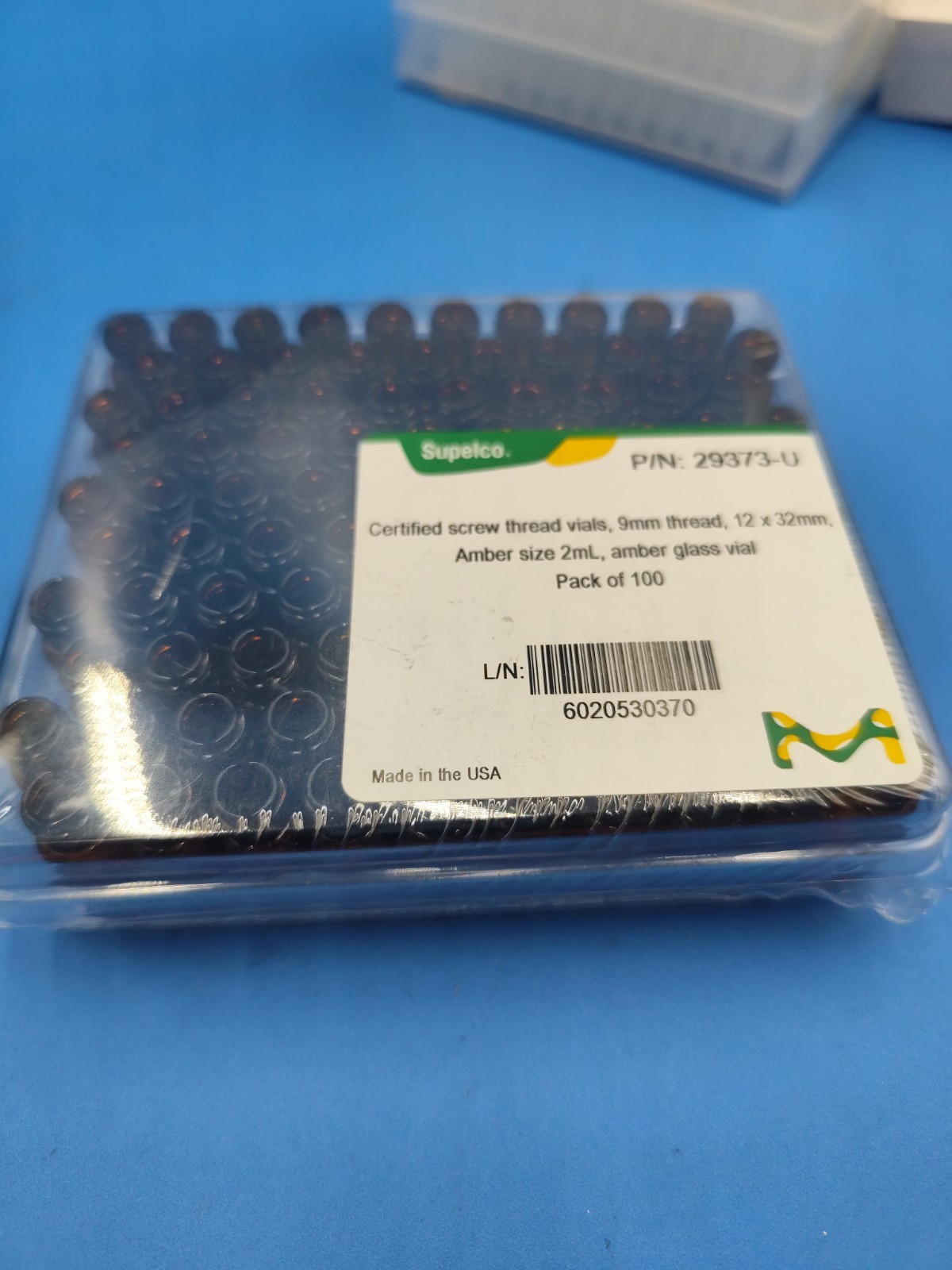 supelco 29373-U New Pack Of 100 screw thread vials, amber, 9 mm thread