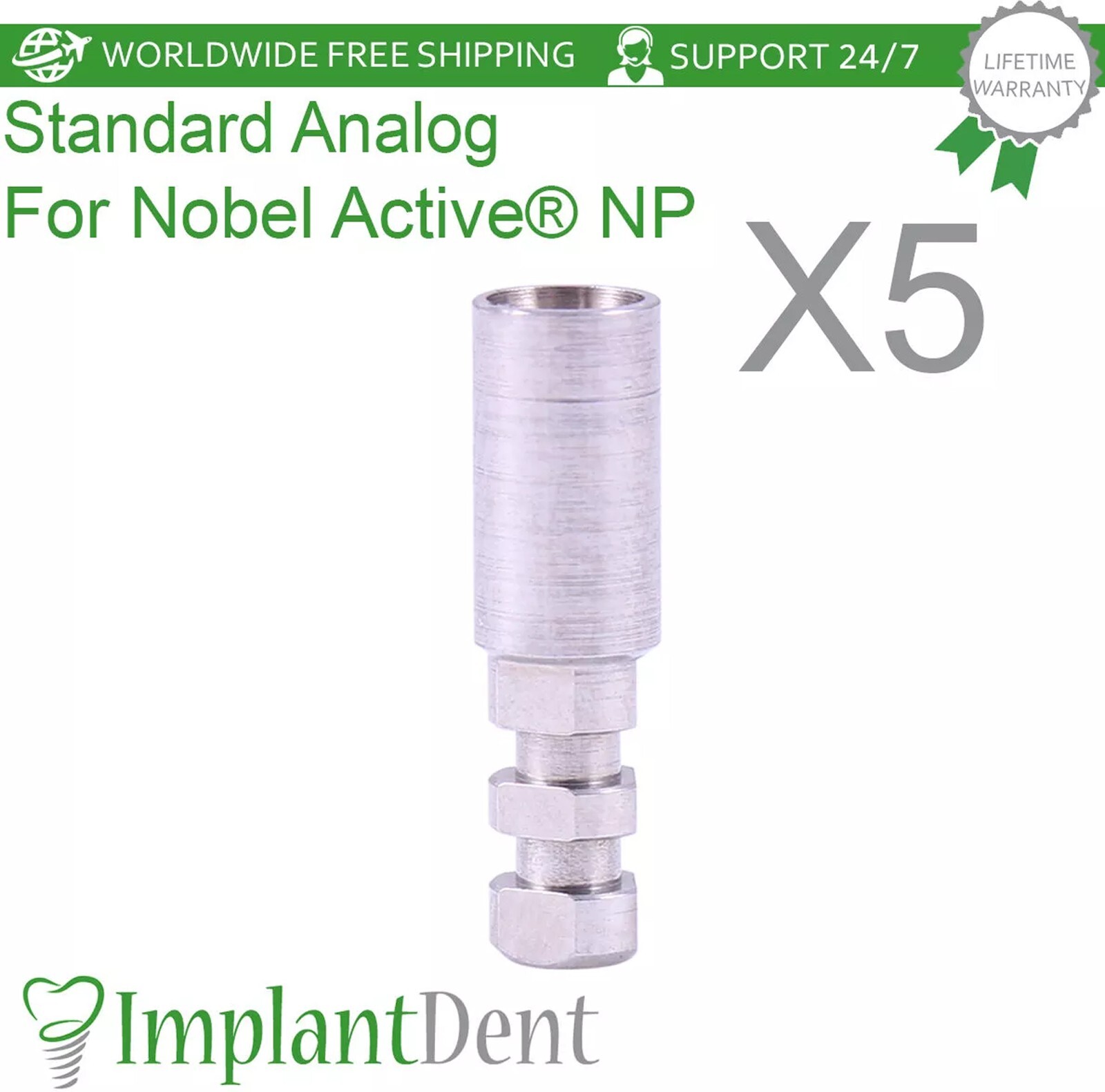 5x Dental Fixture Analog Narrow Platform Conical Connection Hex System 2.25mm