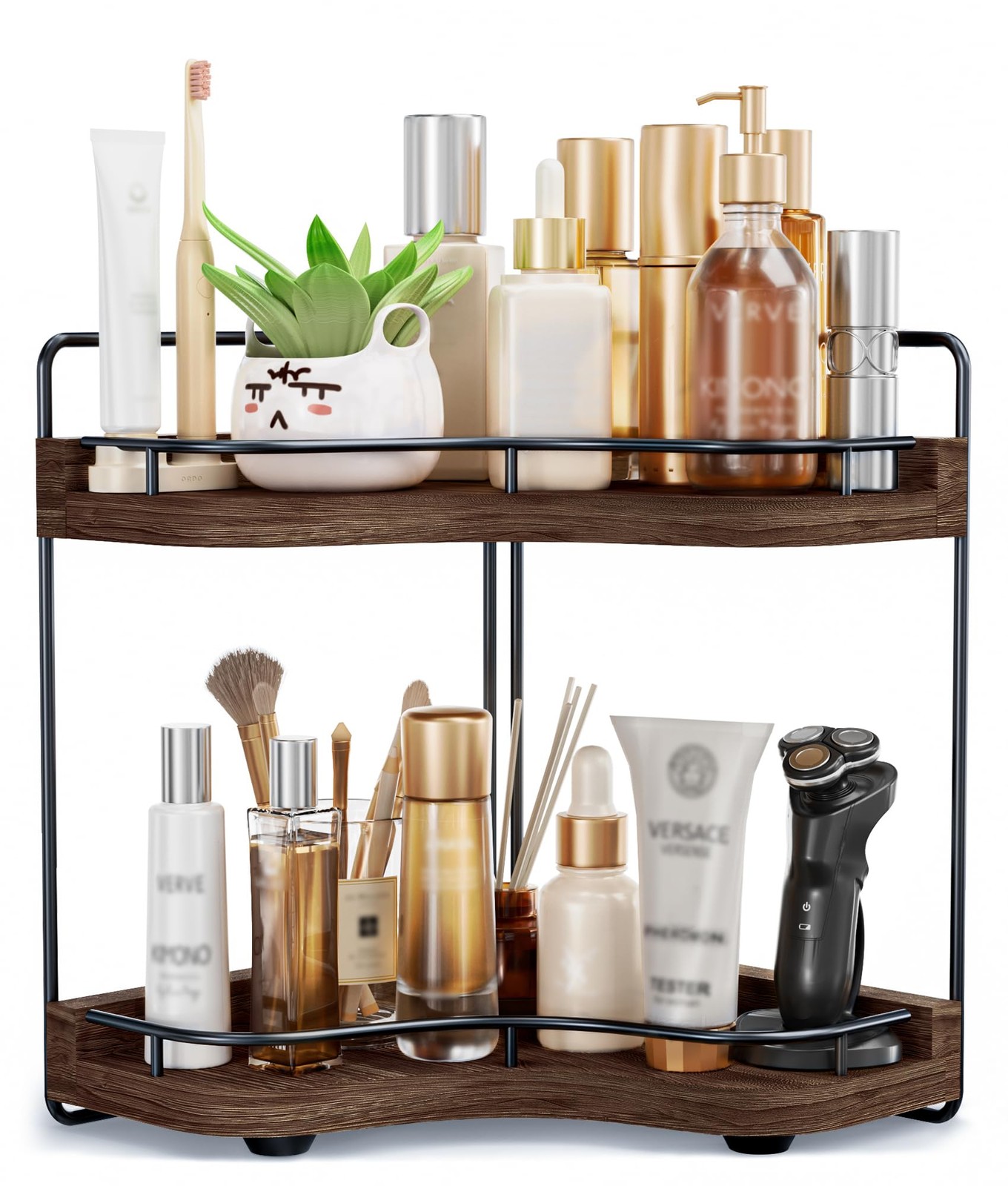 2-Tier Corner Bathroom Counter Organizer with Embedded Screw Holes, Secure & Sta