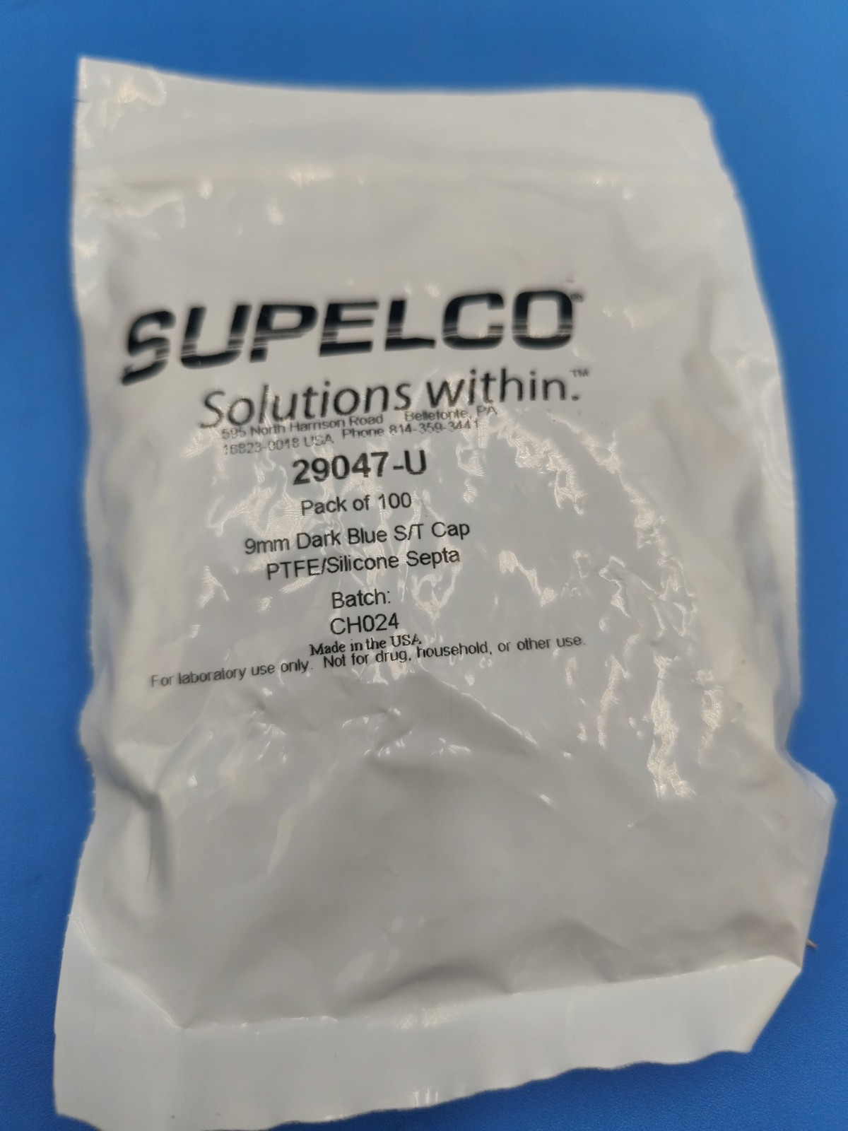 Screw cap (open-top), 9 mm thread, with liner 29047-U supelco Bag 100