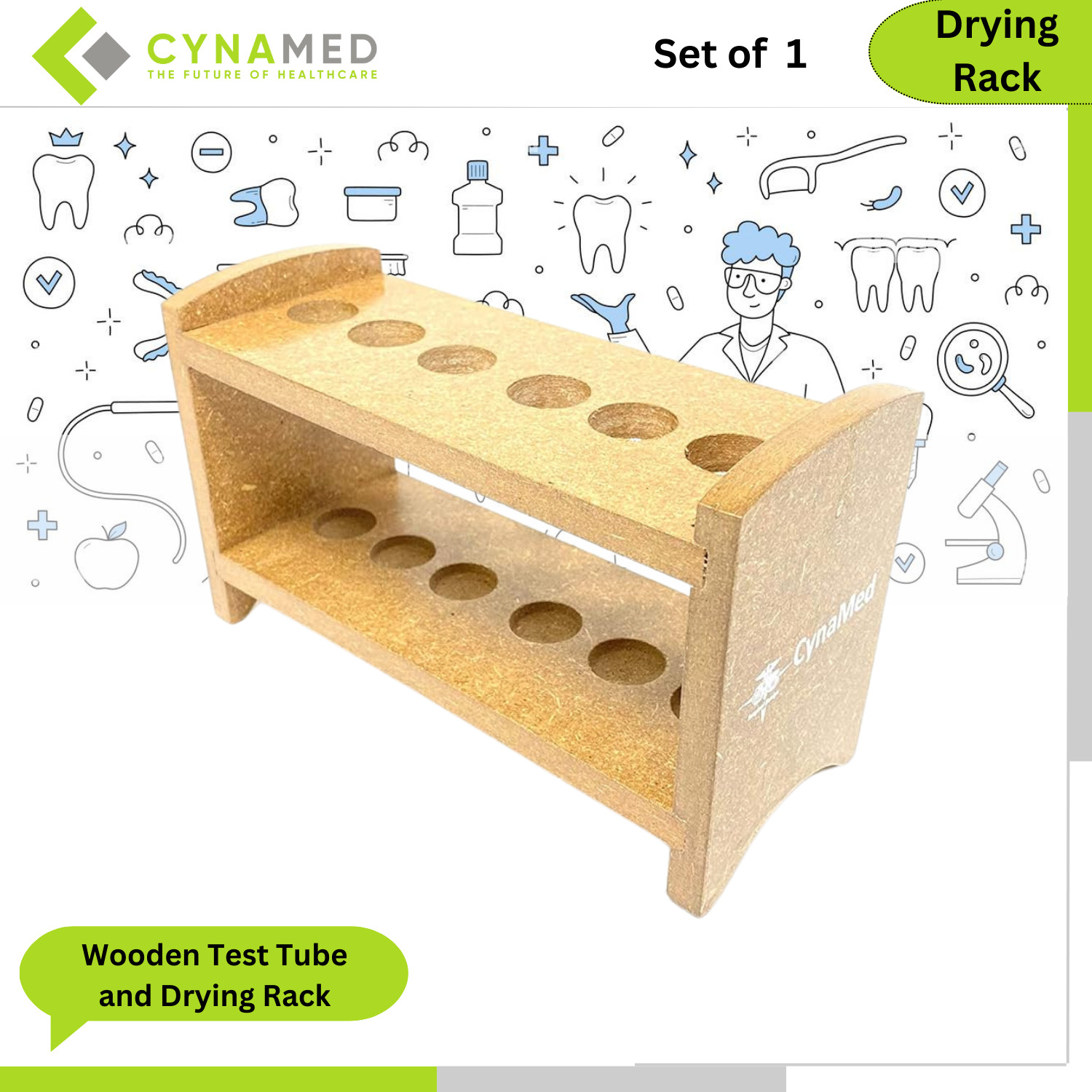Cynamed Wooden Test Tube and Drying Rack 22mm Perfect for Laboratory & Classroom