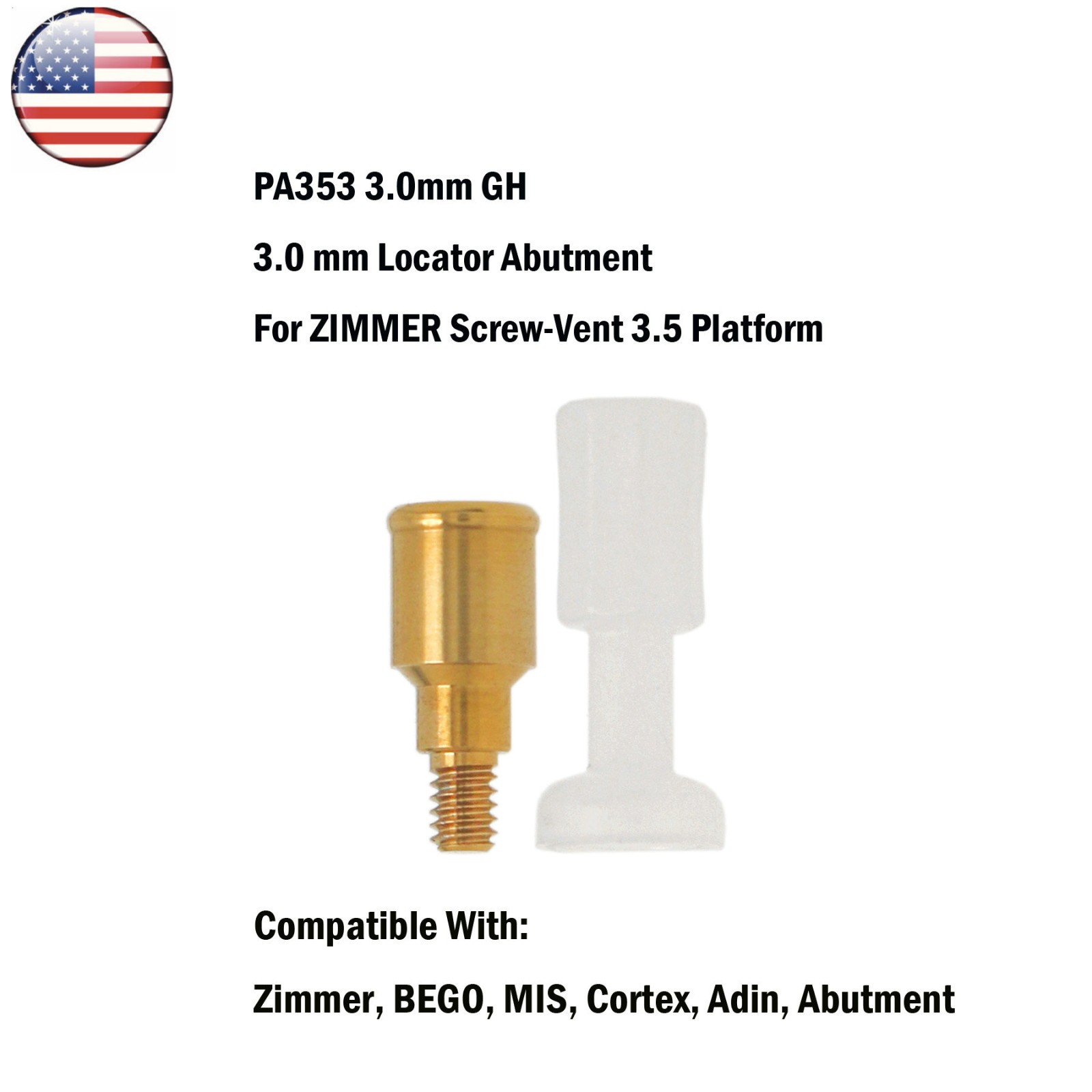 Dental Attachment Abutment Male Cap Tool fit Zimmer Removable PAØ3.5mm/4.5mm