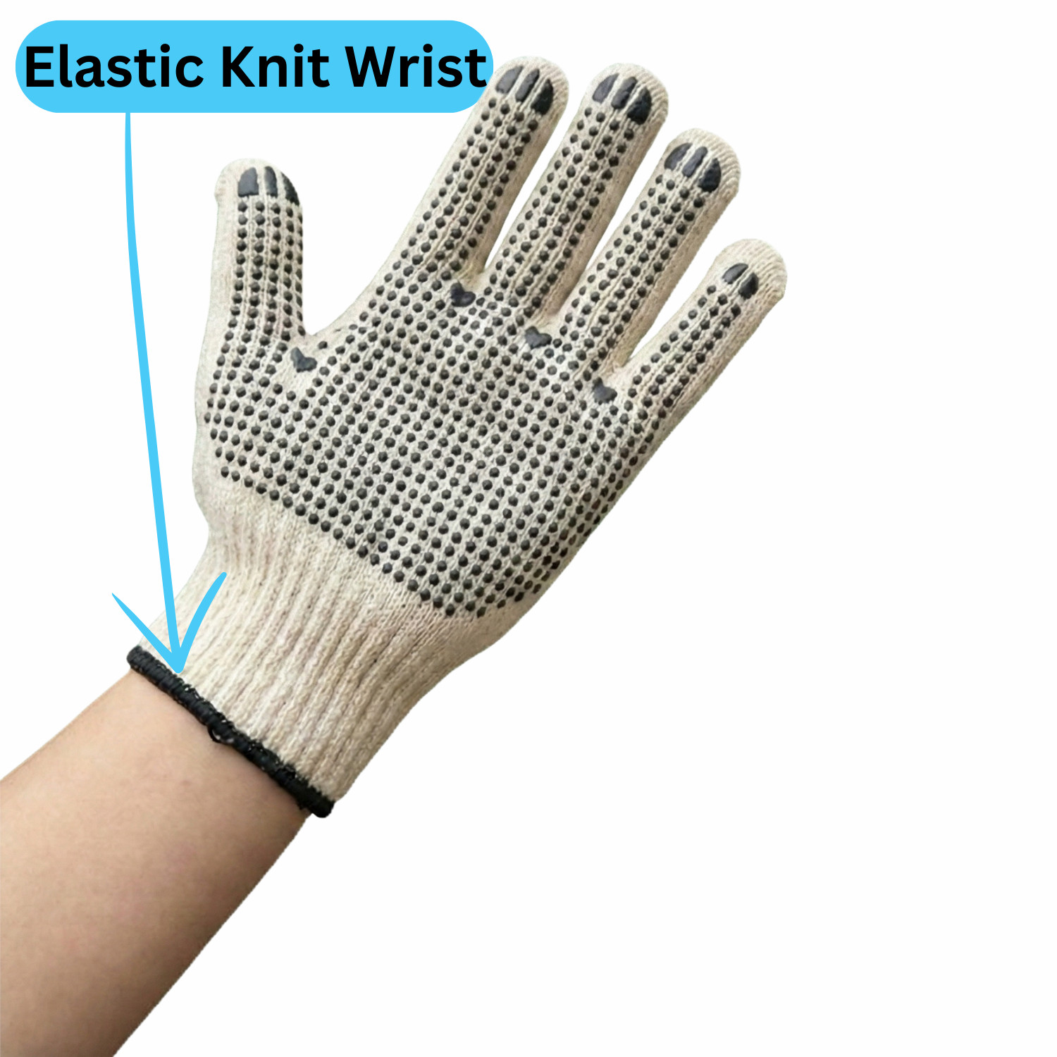 12-24 PVC Double Dot Hand Black Knitted Cotton Tan Non-Disposable Gloves