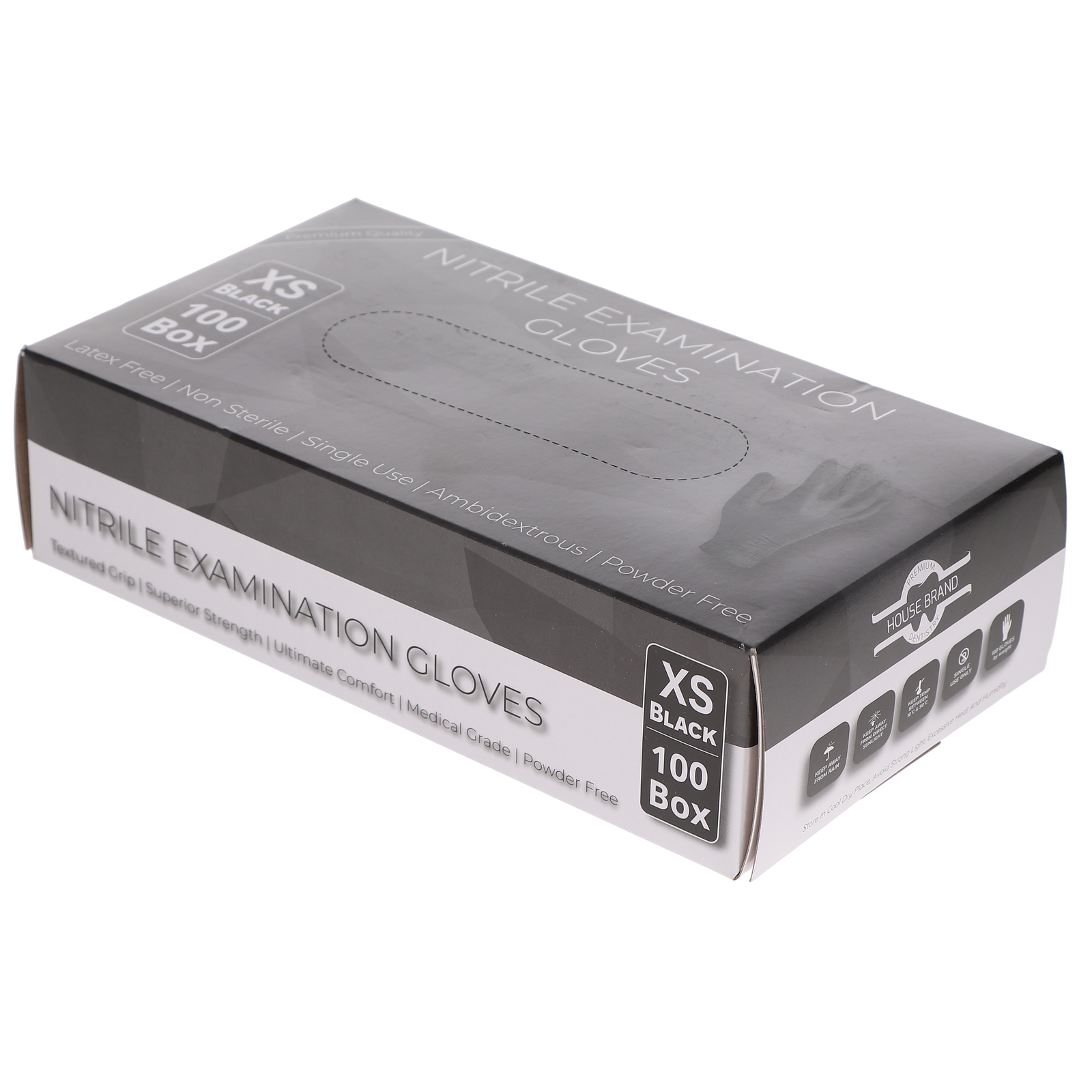 House Brand Dentistry 119140 HSB Nitrile Exam Gloves Black Extra Small 100/Bx