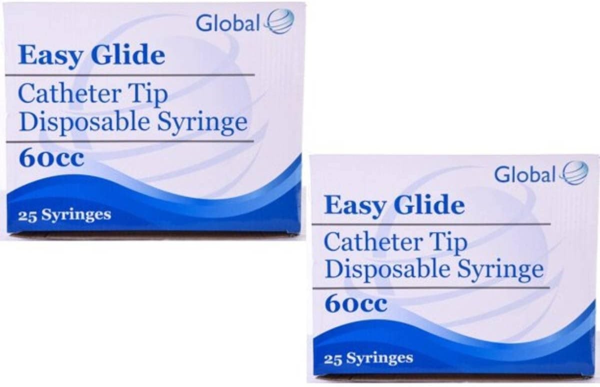 Easy Glide 60ml / 60cc Catheter Tip Disposable Syringe with Covers (Pack of 50)