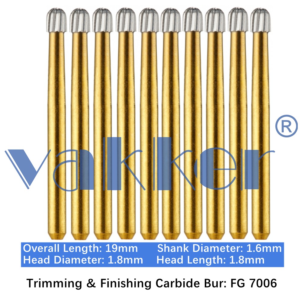10-100pcs Vakker Dental Trimming Finishing Carbide Burs Gold Round Burs FG 7006