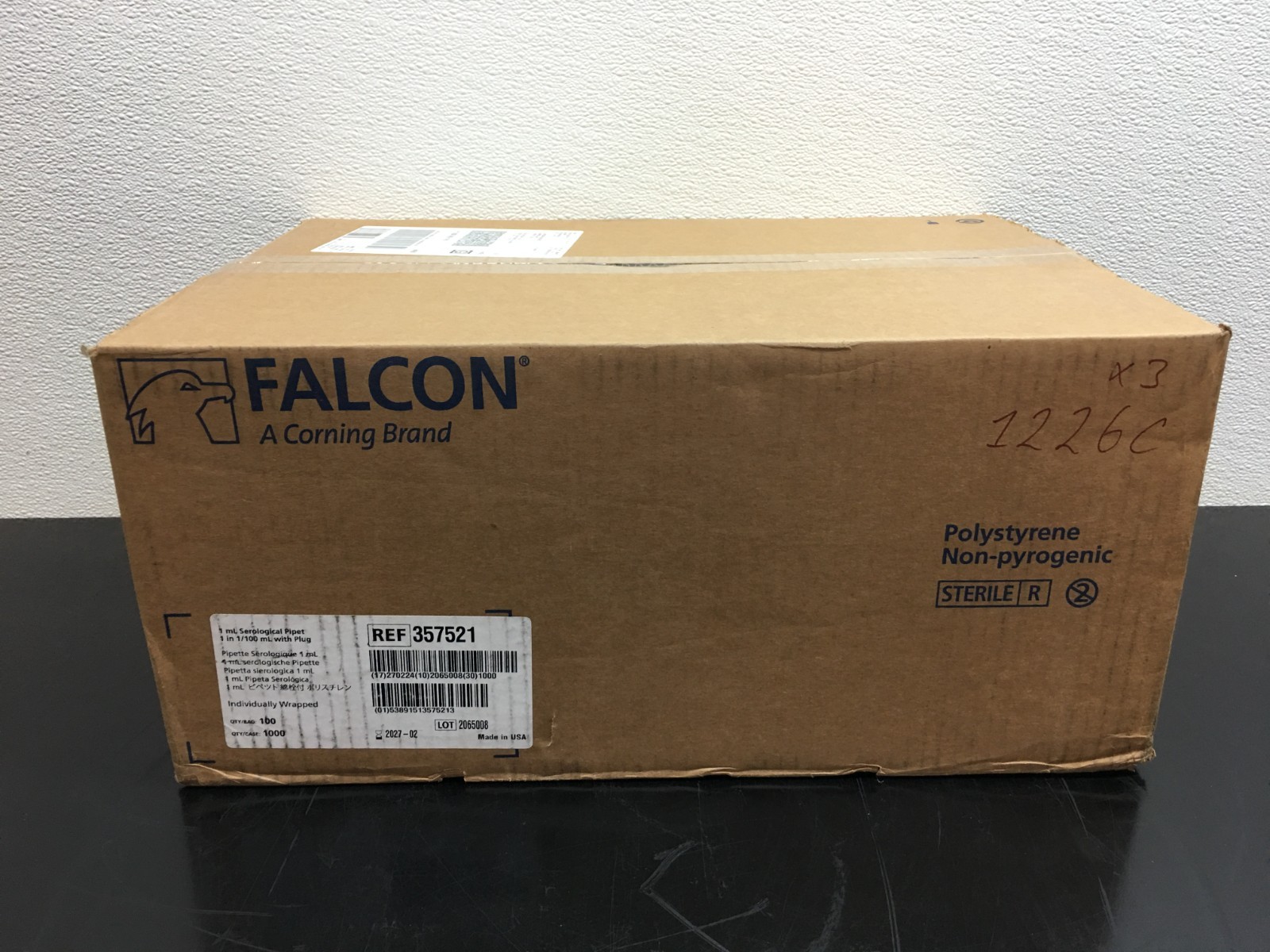 Corning Falcon REF 357521 Serological Pipette 1mL 1in With Plug Case