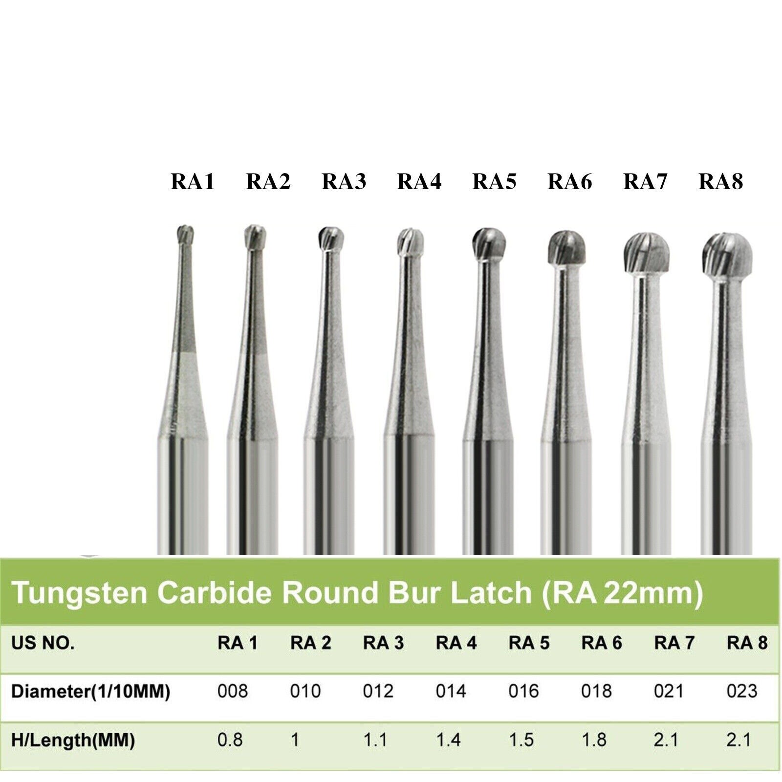 5 Pcs Dental Round Latch Carbide Bur RA 1 2 3 4 5 6 7 8 For Low Speed Handpiece