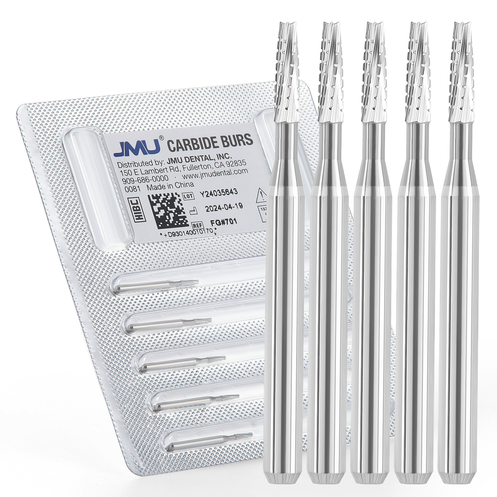 JMU Dental Carbide Burs FG Taper Fissure Crosscut 5pcs/pk