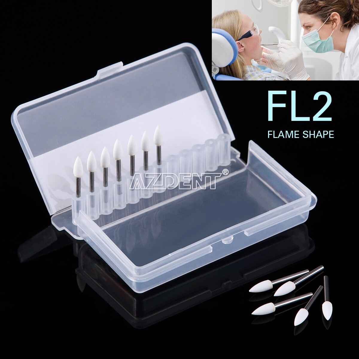 12pc Dental Mounted White Stone Polishing Burs FG Abrasion Point Polisher AZDENT