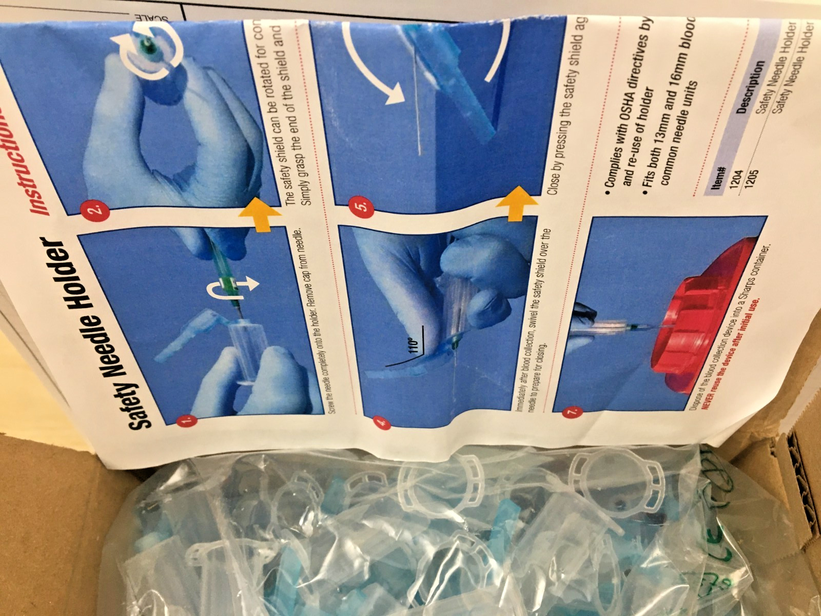 Globe Scientific 1204 Universal Fit Needle Holder with Safety Shield, box of 100