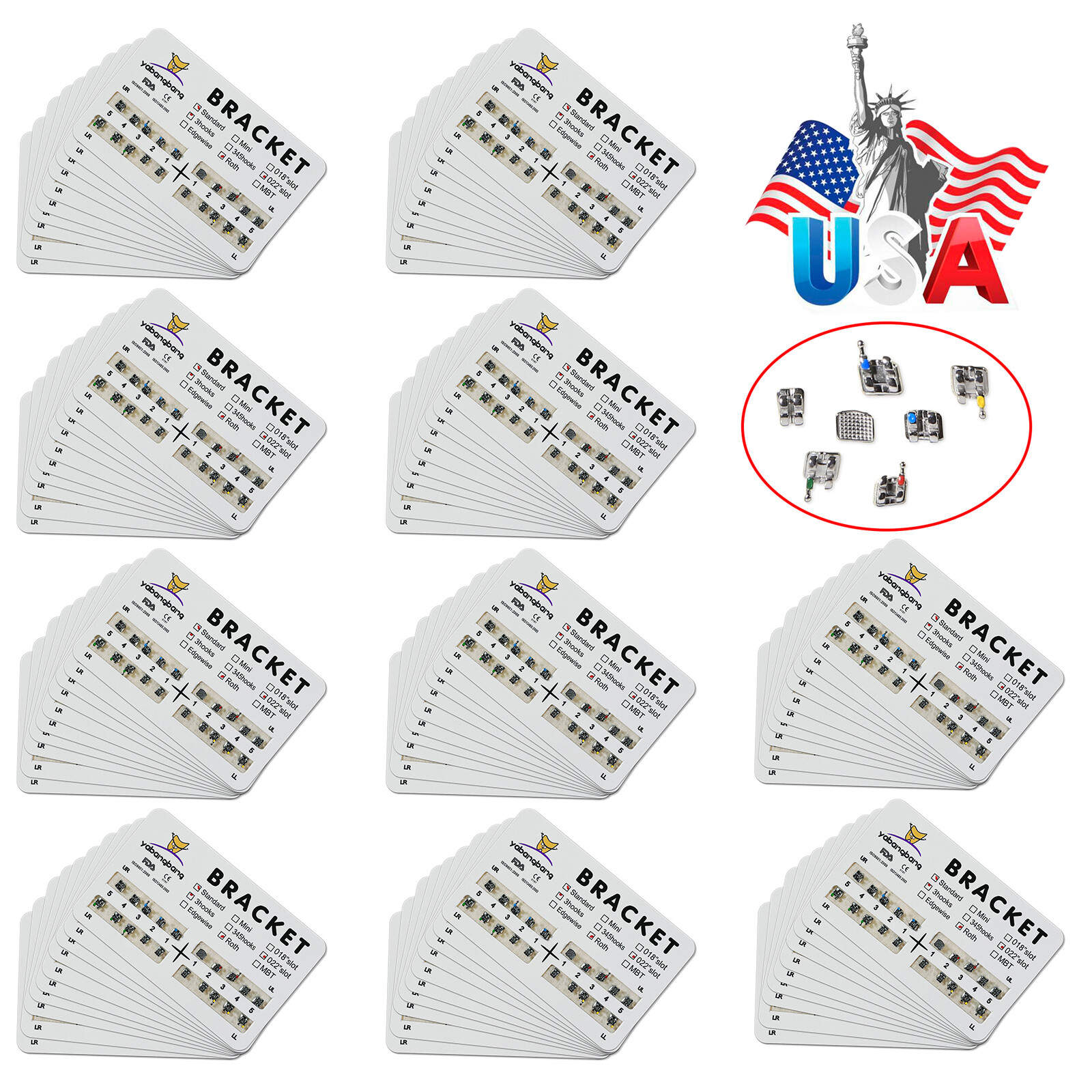 Dental Orthodontics Brackets Brace Standard Roth.022 Hooks 3 Metal 20pcs/pack SA