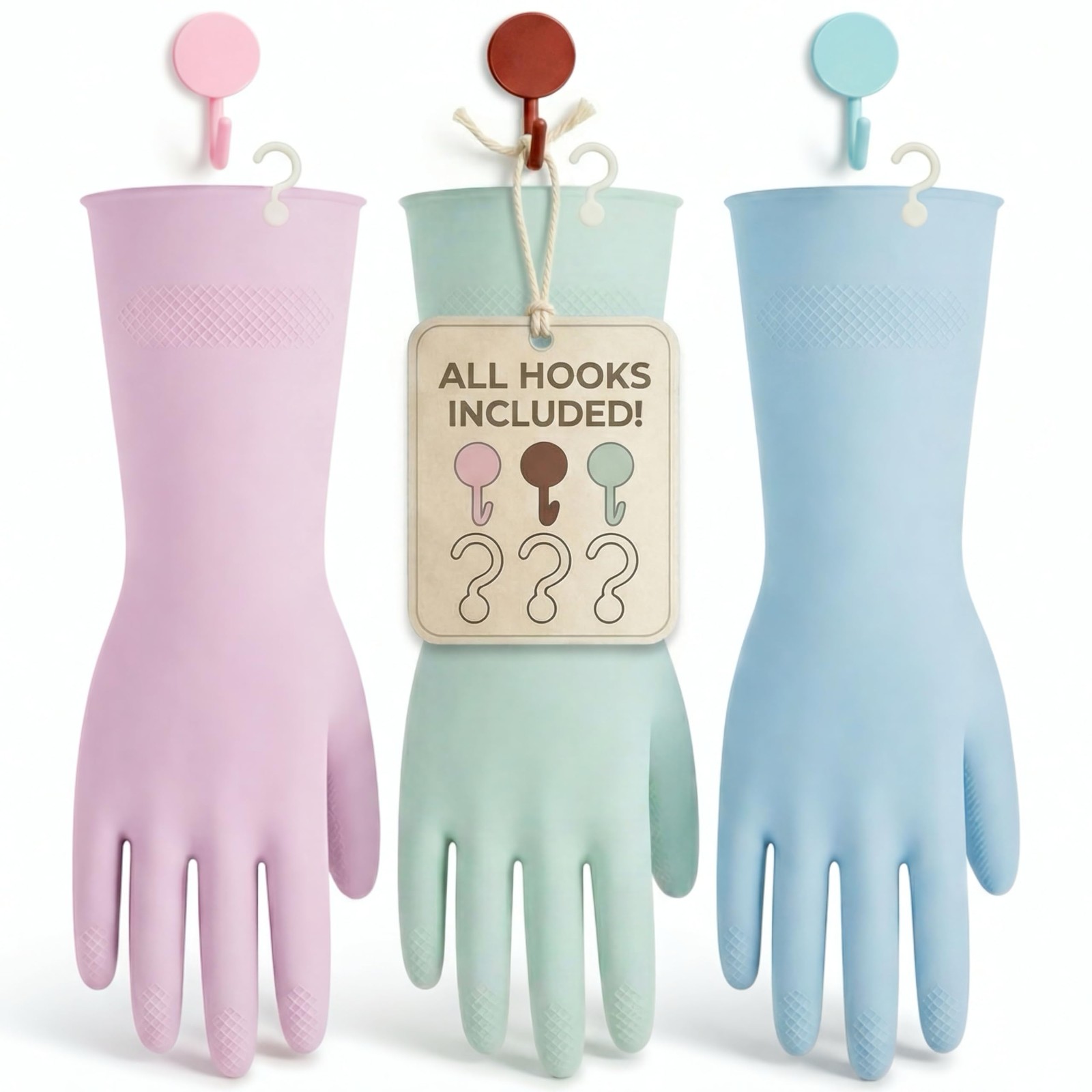 3 Pairs Dishwashing Gloves with Hanging Hooks – Reusable Cleaning Gloves for …