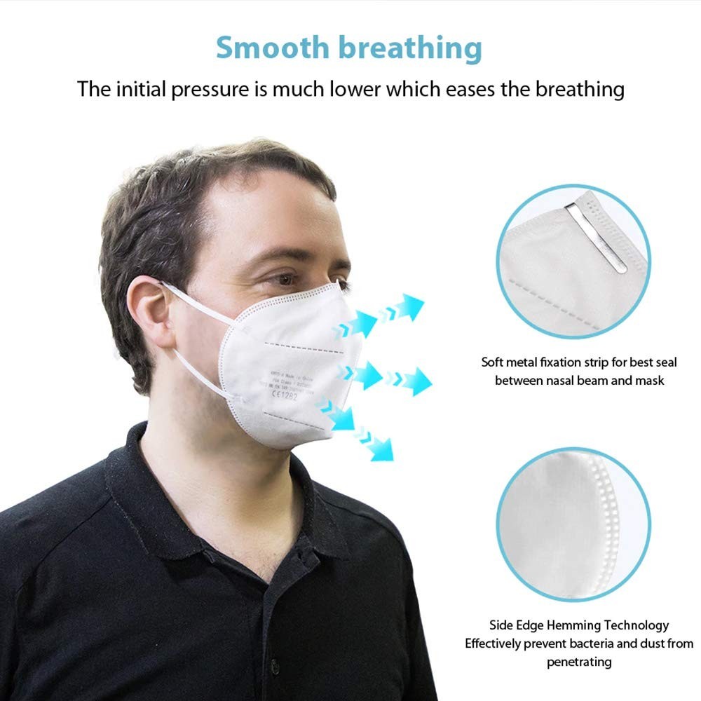 Comfortable KN95 5-Ply Face Masks, Individually Wrapped for Everyday Use, 5 Pack