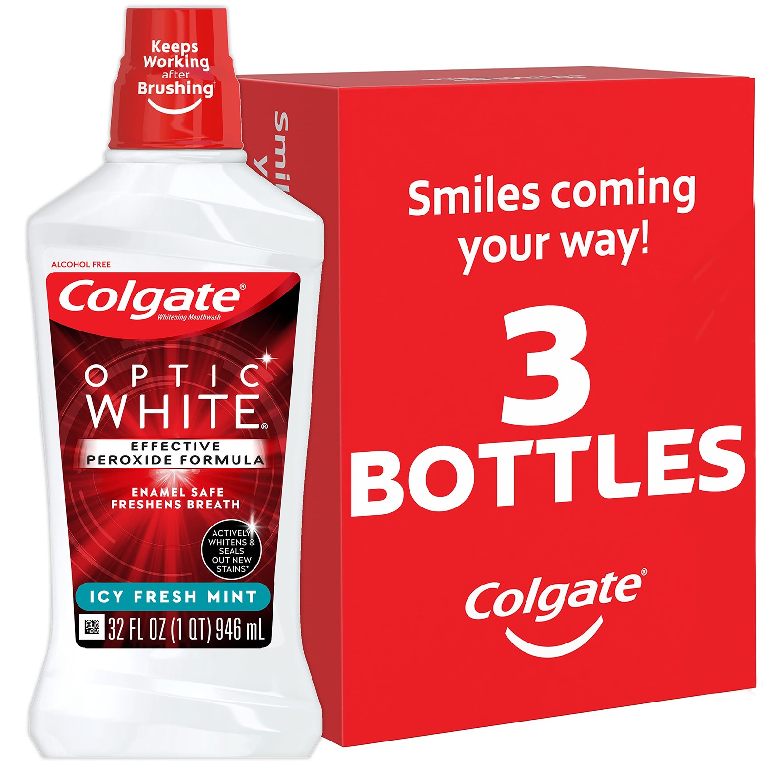 Colgate Optic White Advanced Teeth Whitening 32 Fluid Ounce (3 Pack), Red