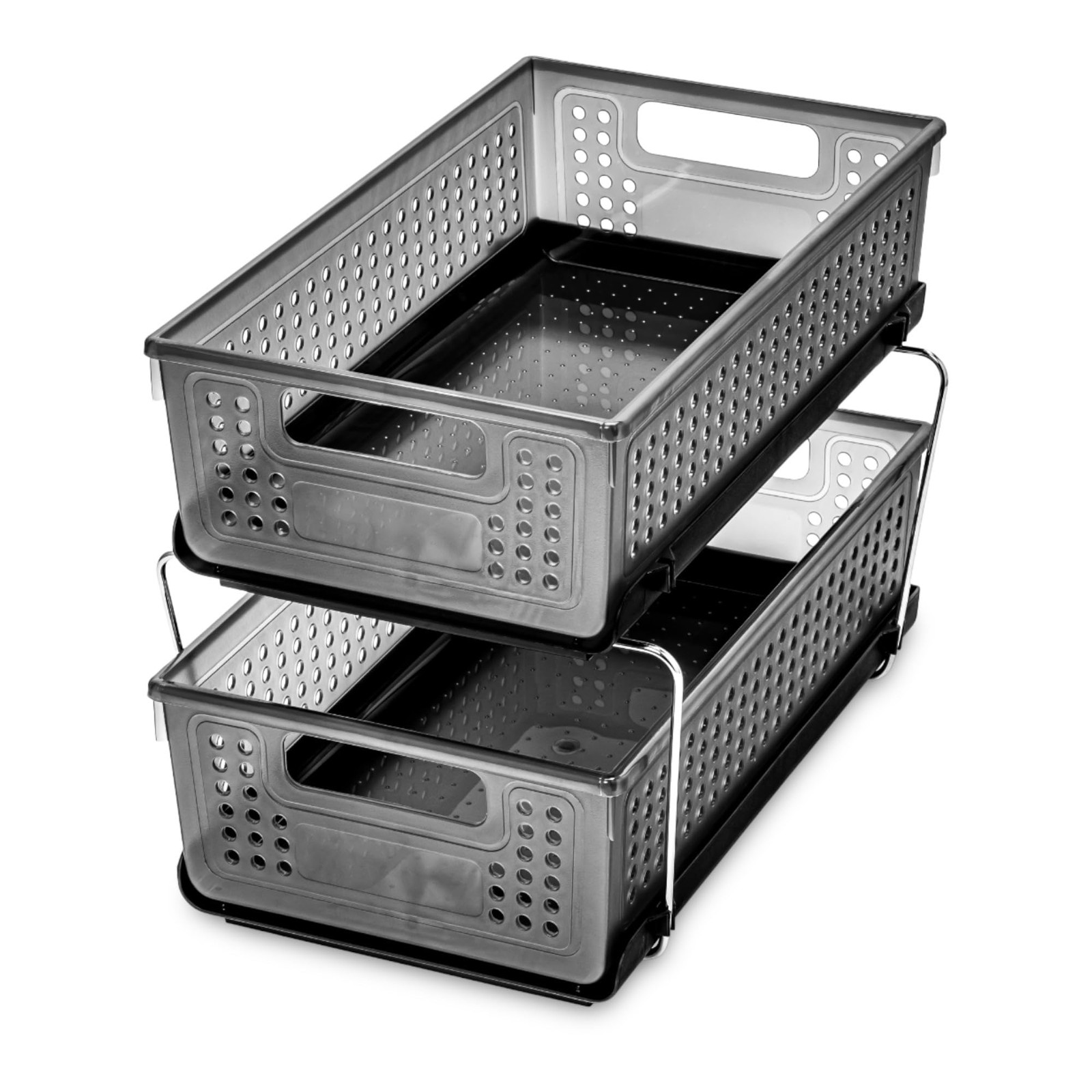 madesmart Two-Tier Under Cabinet Organizer, Sliding Drawer Storage for Cleaning