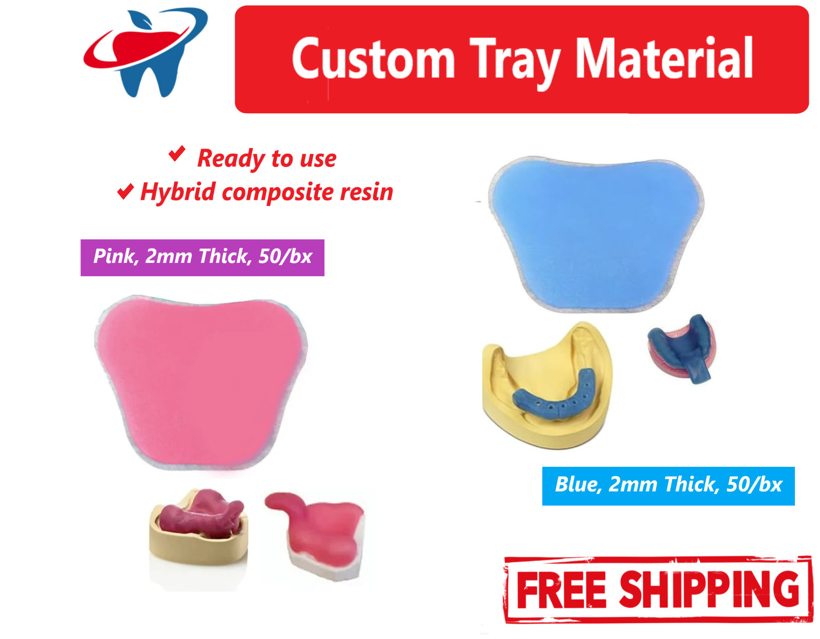Dental Lab Hybrid Composite Custom Tray Material Light Cured, Blue, Pink, USA