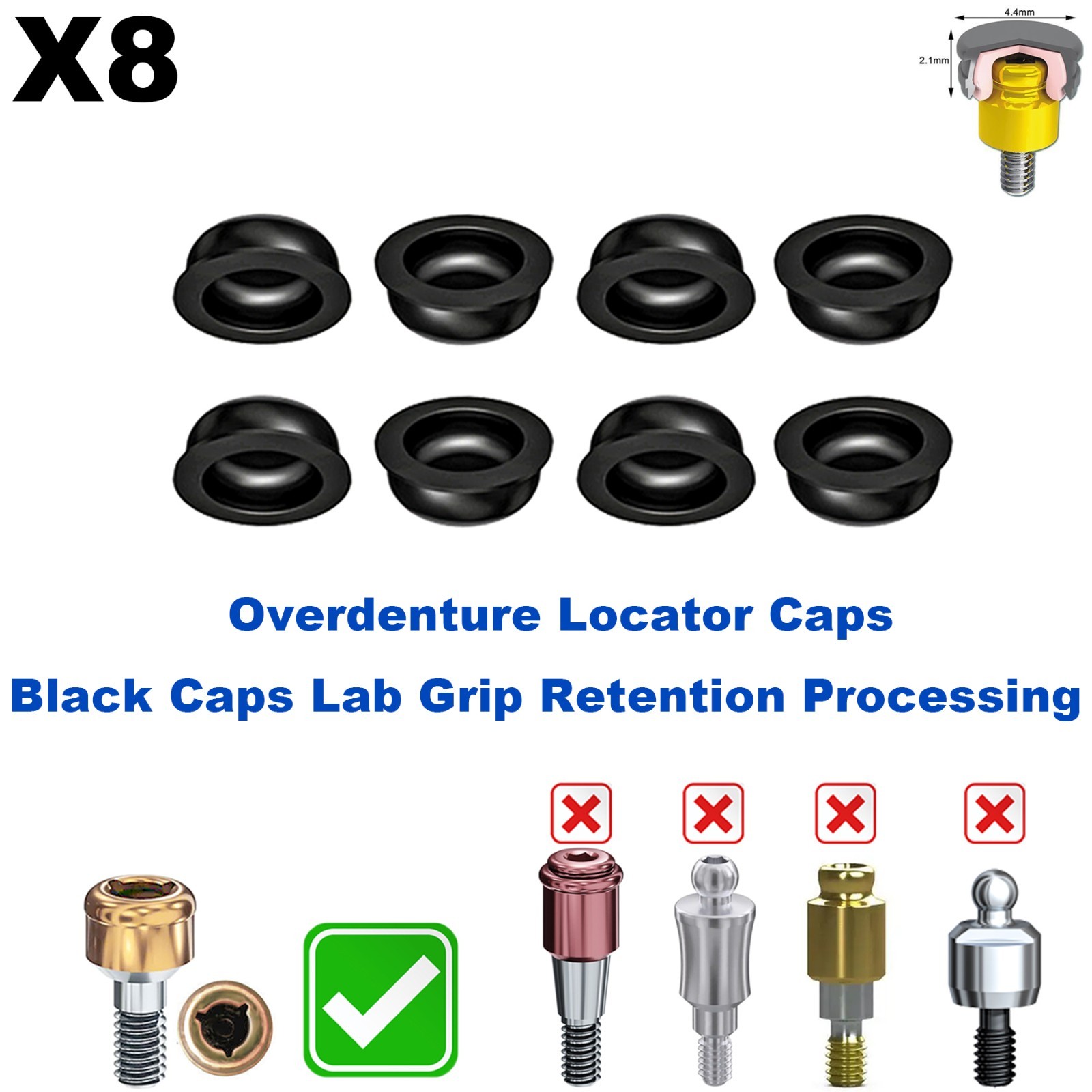 US Dental Overdenture Implant Strong Retention Caps For Locator Abutment Inserts