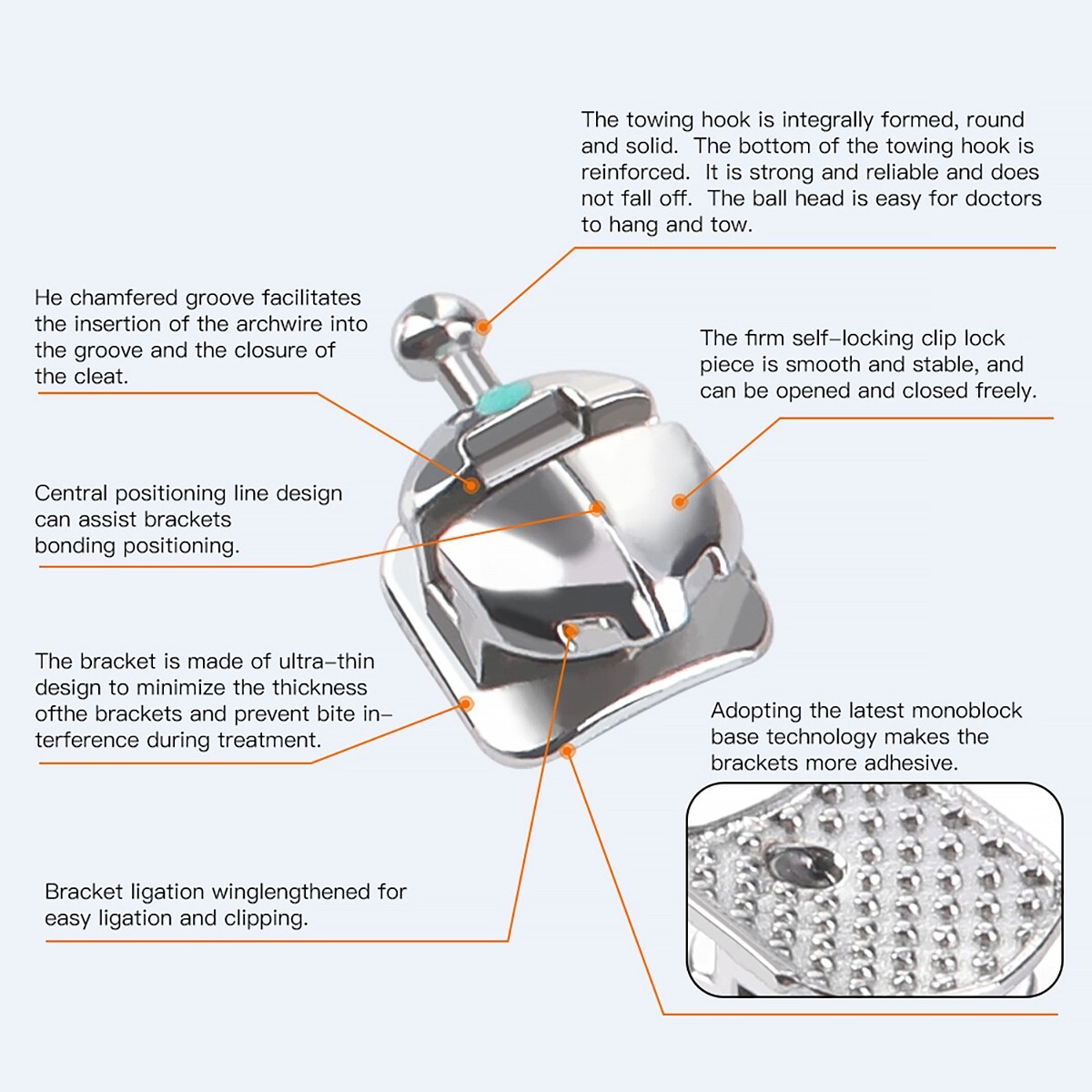 Dental Orthodontic Spherical Self-Ligating Bracket Braces Roth.022 Hooks 3-4-5
