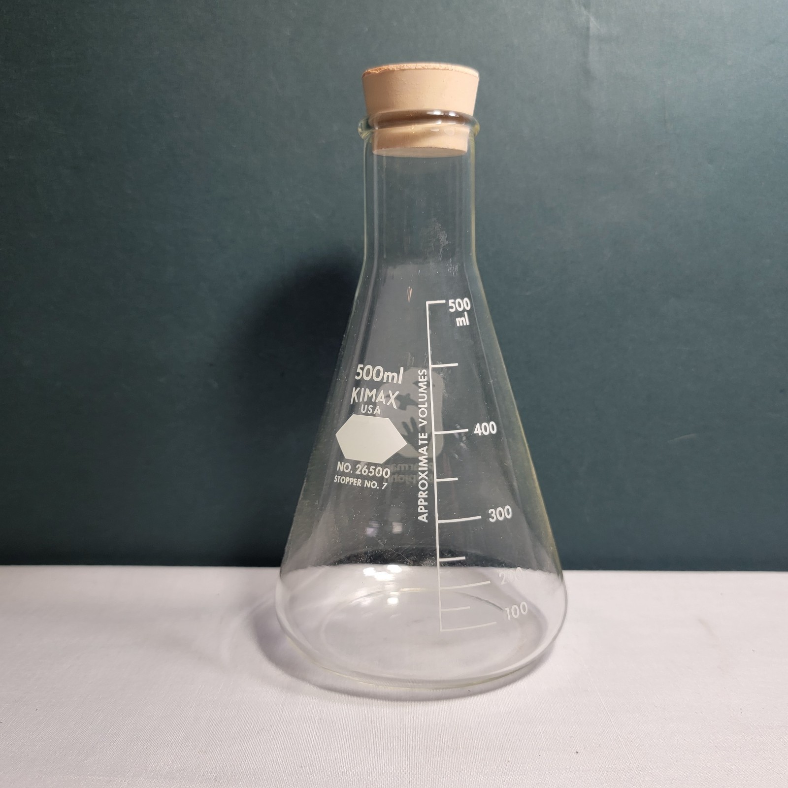 Lab Glassware KIMAX Conical Flask 500mL Graduated Pharmacia & UpJohn Stoppered
