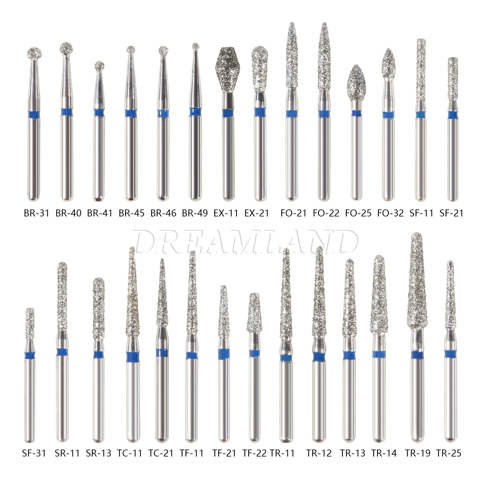 100 piezas/20 tipos Burr fresas de diamante salees FG medio 1,6mm FG1.6mm SKY