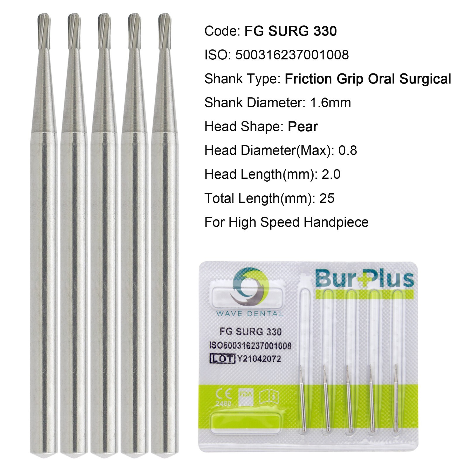Wave Dental Surgical Burs 25mm Carbide Bur High Speed Round FG SURG 557 702 2 4