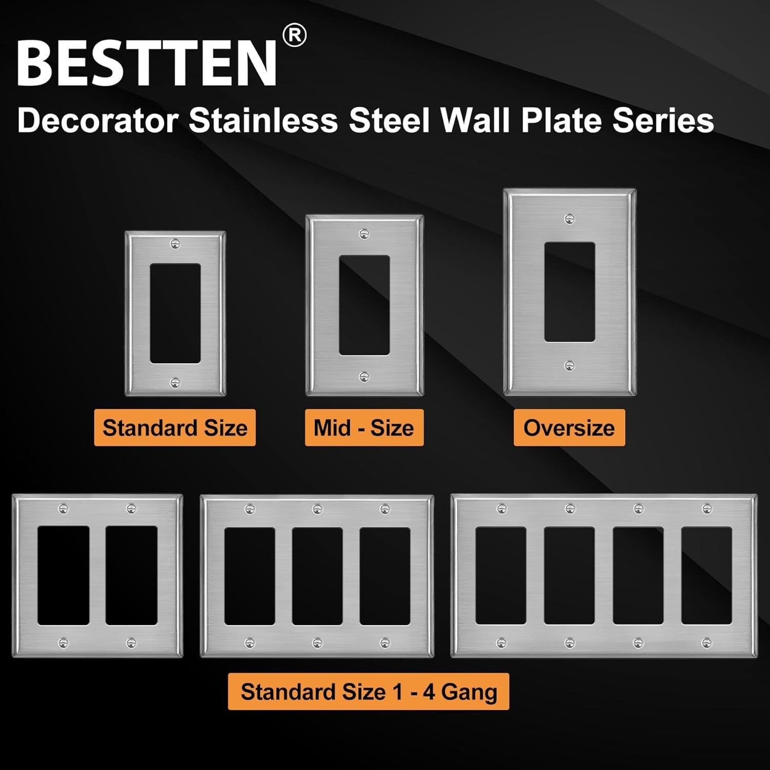10-Pack Decorator Metal Wall Plate, 1-Gang Brushed Stainless Steel Outlet